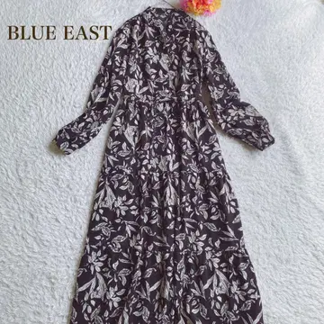 블루이스트 [ L ] 잎 패턴 프린트 롱 원피스 허리 끈 포함 외출