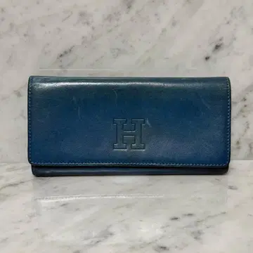 이탈리아제 HIROFU 히로후 장지갑 블루 파랑 천연 가죽 가죽 로고