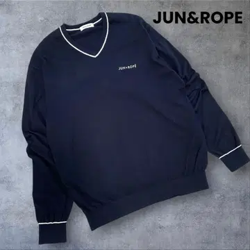 새상품급! JUN&ROPE 자수 로고 얇은 소재 니트 스웨터 NAVY L