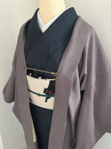 세탁 가능한 롱 하오리 에도 코몬 만지 스트라이프