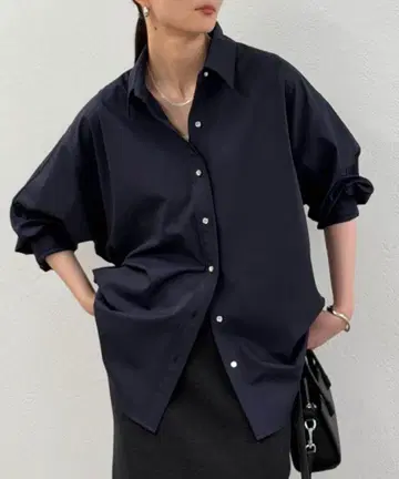 미사용 LOUNGEDRESS 라운지 드레스 새틴 BIG 셔츠 네이비