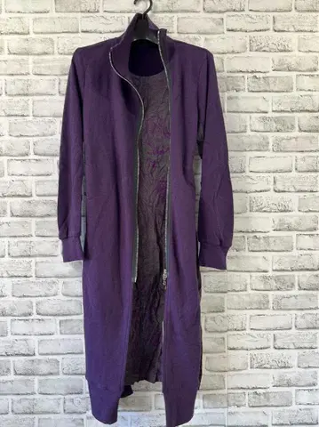 보라색 풀 집업 롱 코트