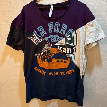 멀티 컬러 그래픽 패치워크 T셔츠 구제 의류