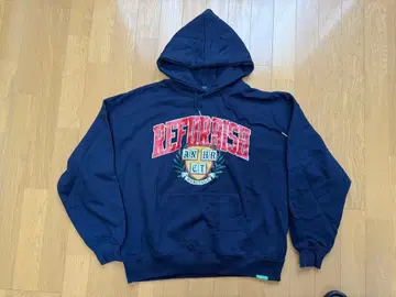 Refurbish 프론트 프린트 후드티 네이비
