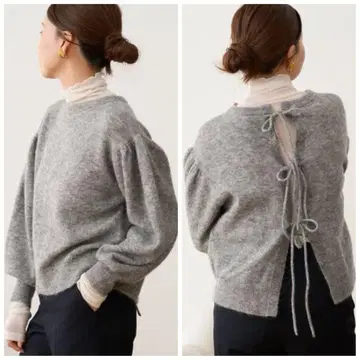 IENA 23AW 모헤어 혼방 천축 리본 가디건 그레이 복슬복슬 니트