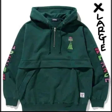 XLARGE 라지 XL 후드티 하프 지퍼 그린 로고 자수
