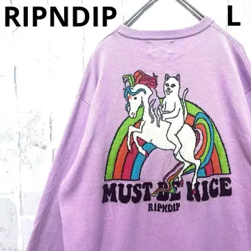 RIPNDIP 립앤딥 니트 스웨터 고양이 유니콘 레인보우 L