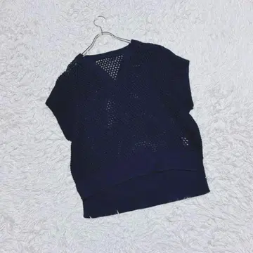 [펠리시모] 메쉬 니트 베스트 (M) 큼직한 짜임 레이어드 슬릿