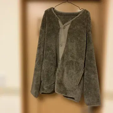 그레이 플리스 가디건 V넥