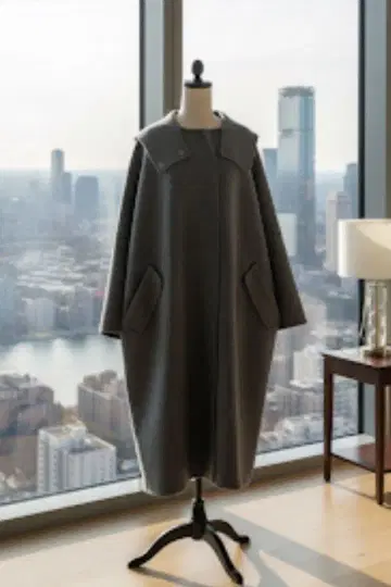 다크 그레이 후드 부착 오버 사이즈 코트