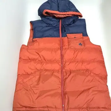 LOGOS 로고스 다운 베스트 오렌지 x 네이비 후드 부착 LL 사이즈
