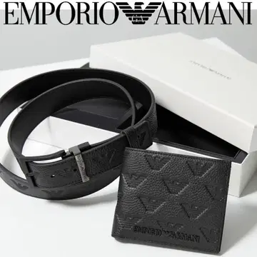 미사용 박스 포함 엠포리오 아르마니 이글 로고 접이식 지갑 & 벨트 세트