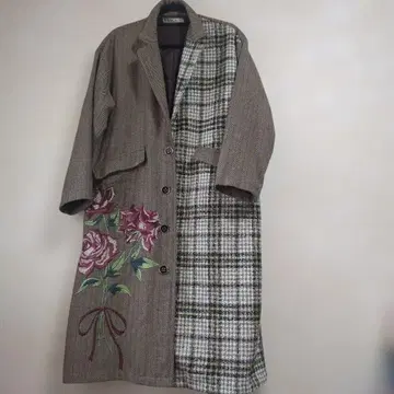 스칼라 체크 꽃무늬 롱 코트