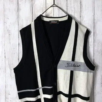 니트 베스트 가디건 자수 로고 블랙 크레이지 패턴 개성