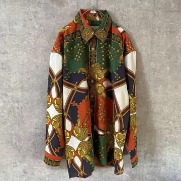 유로 디자인 셔츠 긴팔 넉넉한 올 패턴 셔츠 M 사이즈