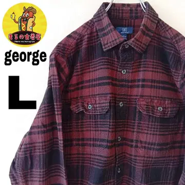 USA 구제 의류 george 플란넬 셔츠 L 브라운 블랙 체크
