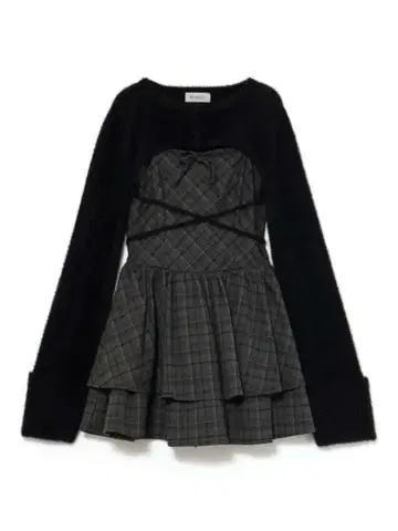 BUBBLES 오픈 넥 개더 원피스 그레이 원피스