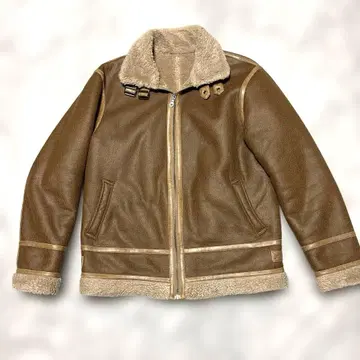 브라운 인조 가죽 보아 옷깃 자켓