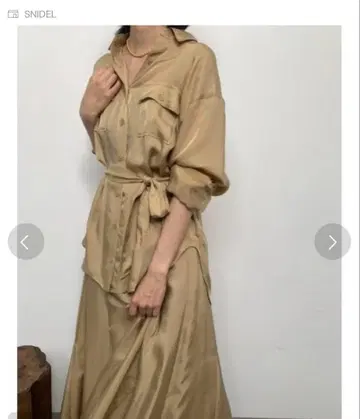 베이지 셔츠 원피스 긴팔 벨트 포함