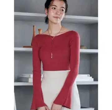 오프숄더 리브 니트 빨간색