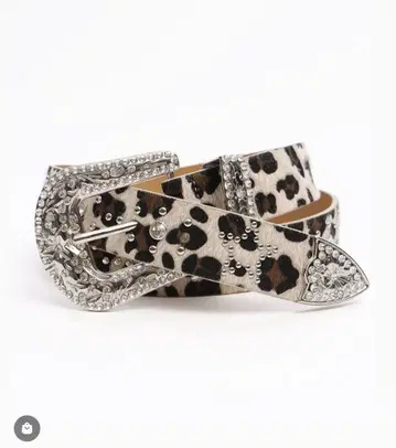 레오파드 무늬 스톤 부착 가죽 벨트 SEQUENZ