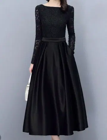 엘레강트 레이스 슬리브 파티 드레스 블랙