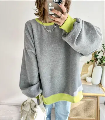 와플 상의 그레이/라임 프리 사이즈