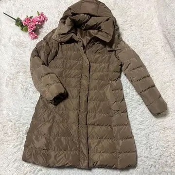무인양품 롱 다운 코트 S 브라운 베이지 후드 부착 퀼팅