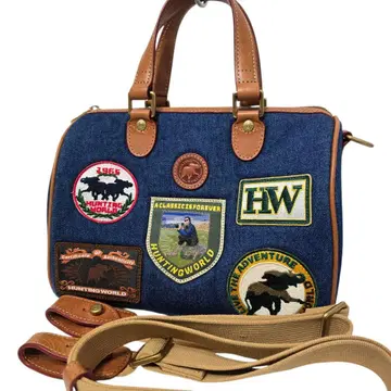 헌팅월드 데님 와펜 미니 보스턴 숄더백 2way