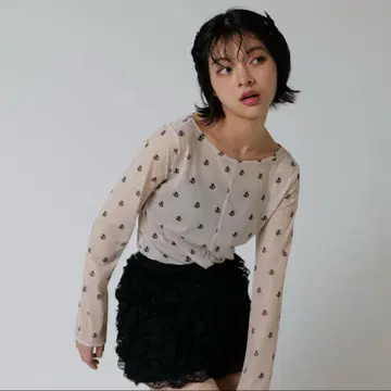 [ judin(RiLi) ] Sheer logo tops