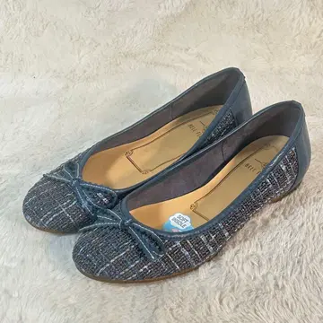 [ BELL FLORRIE ] 리본 포함 네이비 계열 트위드풍 플랫슈즈