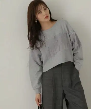 프로포션 바디 드레싱 튤 개더 맨투맨 24AW 탑 그레이