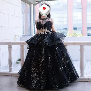 별 패턴 블랙 튤 드레스 어린이용