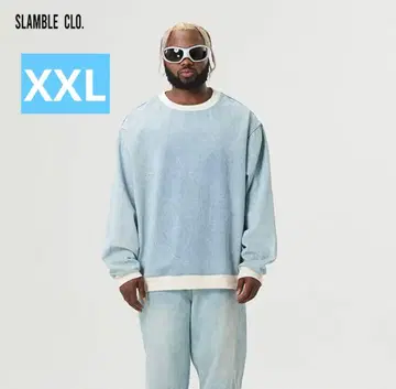 SLAMBLE CLO. 라이트 블루 루즈 데님 풀오버 맨투맨
