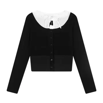 NOT YOUR ROSE 리본 포함 옷깃 크롭 니트