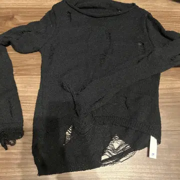 블랙 데미지 니트 스웨터 긴팔