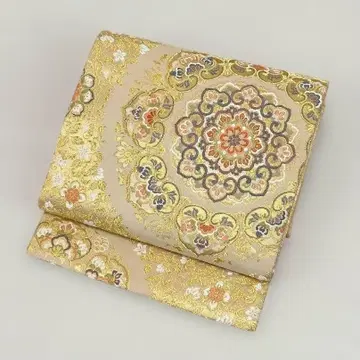 백합꽃 후쿠로 오비 자수 보상화문 금실 포멀 육통무늬 순수 실크 K508