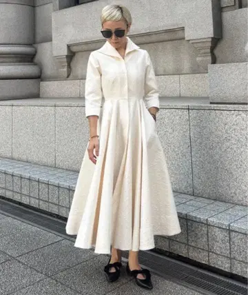 JENNE 제뉴 자카드 핏&플레어 원피스 M 화이트