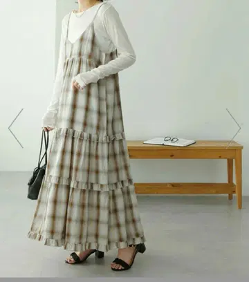 디스코트 원피스 체크 무늬