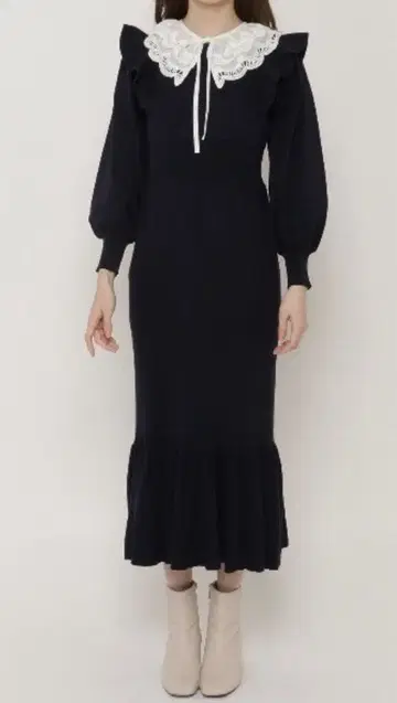 WILL SELECTION 탈착식 옷깃 니트 원피스