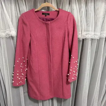 rienda 펄 장식 핑크 롱 코트