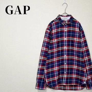 GAP 90년대 플란넬 셔츠 긴팔 코튼 100% 체크 무늬 네이비 계열