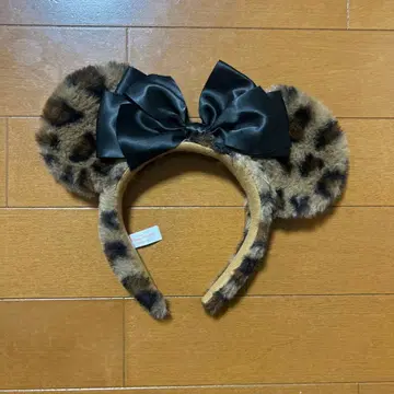 미니 레오파드 무늬 머리띠 블랙 리본 포함