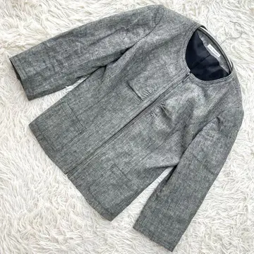 아베베 그레이 노카라 자켓 7부 소매 린넨 혼방 소매 슬릿 M