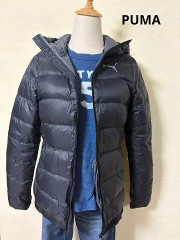 PUMA 블랙 후드 부착 다운 자켓