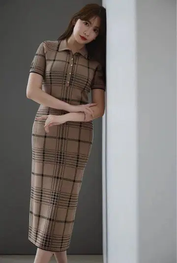 herlipto Gold-Buttoned Plaid Knit Dress