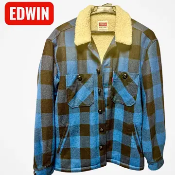 새상품급 EDWIN 보아 자켓 M 사이즈 블루 체크