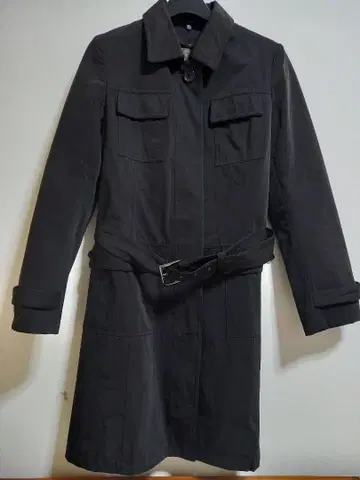 LOUNIE 블랙 충전솜 퀼팅 라이너 코트 허리 벨트 포함