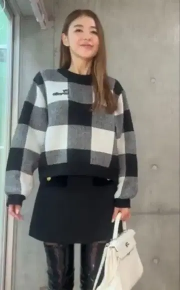 OBLI 블록 체크 니트 미사용