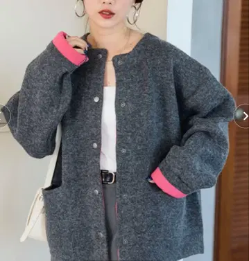 FREAK'S STORE 한정판 안쪽 배색 스냅 니트 가디건